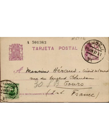 FA4650. 1932, Tarjeta postal dirigida de Murcia a Tours
