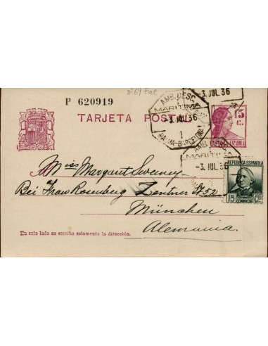 FA4662. 1936, Tarjeta postal dirigida de Palma a München (Alemania)