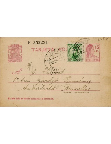 FA4666. 1932, Tarjeta postal dirigida de Ciudadela a Bruselas