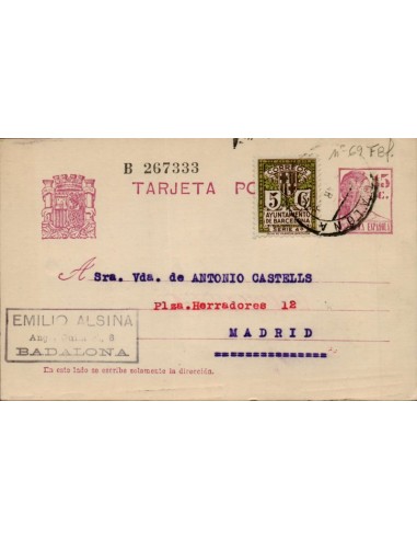 FA4670. Tarjeta postal dirigida de Badalona a Madrid