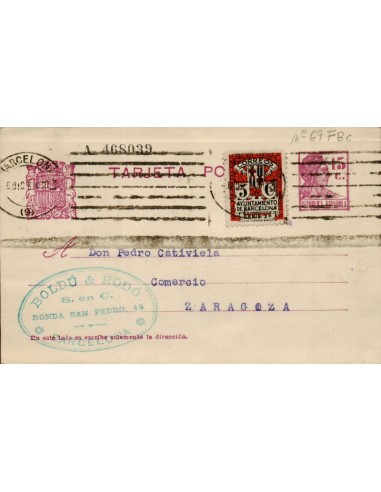 FA4673. 1931, Tarjeta postal dirigida de Barcelona a Zaragoza