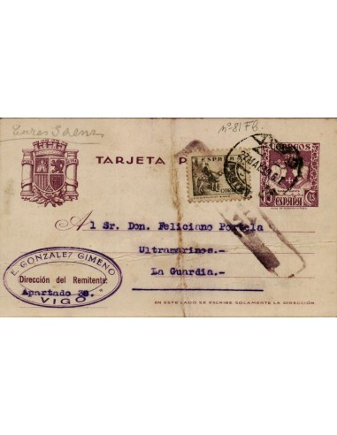 FA4694. 1939, Tarjeta postal dirigida de Vigo a La Guardia
