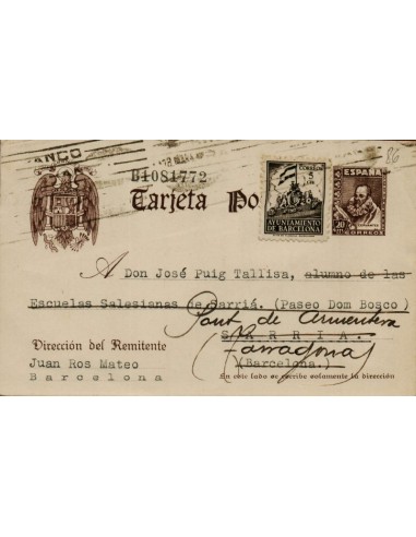 FA4715. Tarjeta postal dirigida de Barcelona a Tarragona