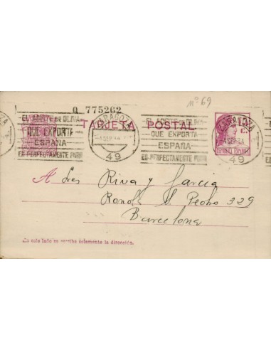 FA4723. 1934, Tarjeta postal dirigida de Zaragoza a Barcelona