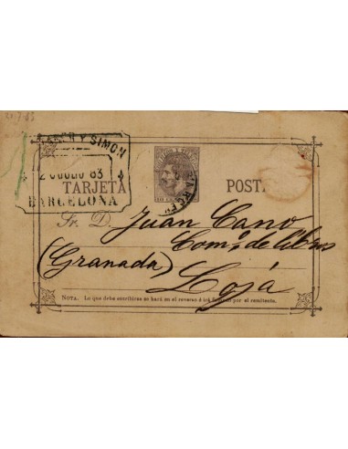 FA4738. 1883, Tarjeta postal dirigida de Barcelona a Loja
