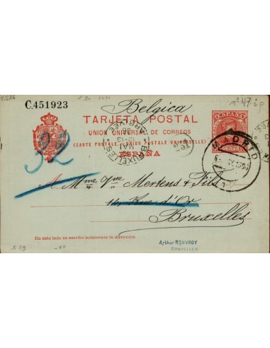 FA4746. 1906, Tarjeta postal dirigida de Madrid a Bruselas (Belgica)