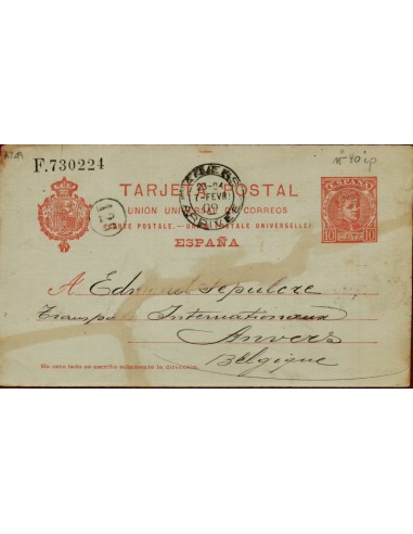 FA4755. 1909, Tarjeta postal dirigida a Amberes (Belgica)
