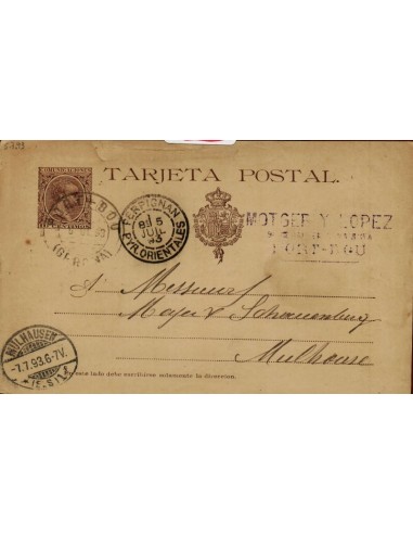 FA4756. 1893, Tarjeta postal dirigida de Port-Bou a Mulhausen (Francia)
