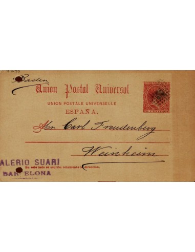 FA4757. 1890, Tarjeta postal dirigida de Barcelona a Weinheim