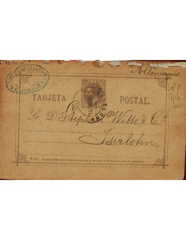 FA4761. 1887, Tarjeta postal dirigida de Barcelona a Iserlhon (Alemania)