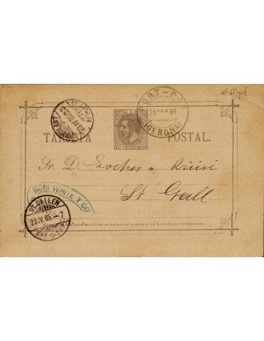 FA4764. 1885, Tarjeta postal dirigida de Port Bou a San Gallen
