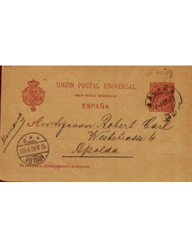 FA4768. 1897, Tarjeta postal dirigida de Málaga a Apolda (Alemania)