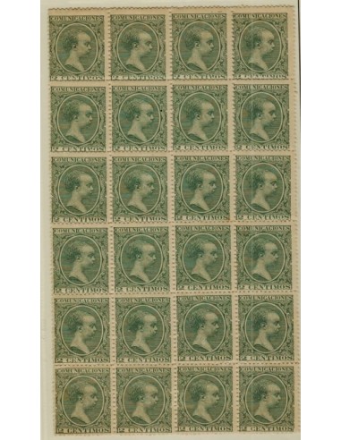 FA4786. Emision 1-10-1889, Bloque de 24 valores de 2 céntimos de peseta color verde. NUEVO.