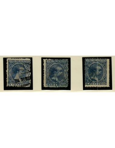 FA4793. Emision 1-10-1889, Conjunto de 20 valores de 5 céntimos de peseta color azul con diversas cancelaciones