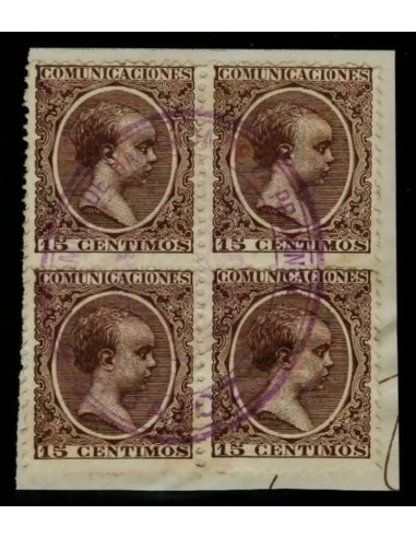 FA4810. Emision 1-10-1889, Bloque de 4 valores de 15 céntimos de peseta color castaño violeta.
