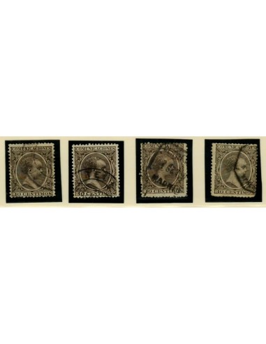 FA4824. Emision 1-10-1889, 4 valores de 30 céntimos de peseta color verde bronce con diferentes cancelaciones.