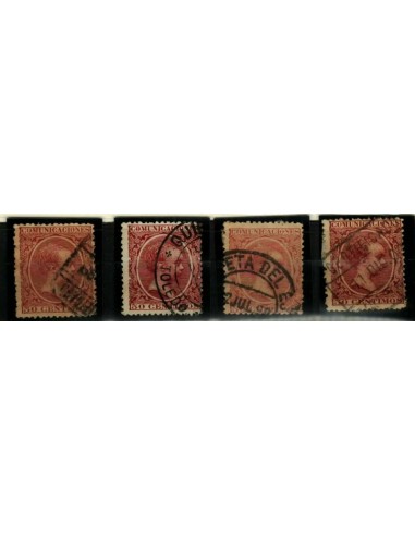 FA4829. Emision 1-10-1889, 10 valores de 50 céntimos de peseta con diferentes canceladores.