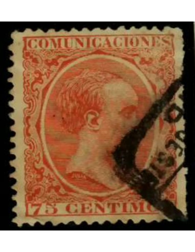 FA4835. Emision 1-10-1889, 2 valores de 75 céntimos de peseta con diferentes canceladores.