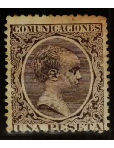 FA4838. Emision 1-10-1889, Valor de 1 peseta color violeta negro con perforación de taladro
