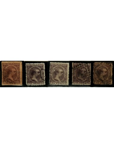FA4839. Emision 1-10-1889, 5 valores de 1 peseta color violeta negro con diversas cancelaciones