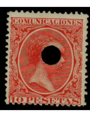 FA4846. Emision 1-10-1889, Valor de 10 pesetas color bermellón perforado con taladro
