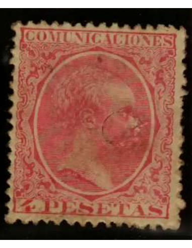 FA4847. Emision 1-10-1889, Valor de 4 pesetas con perforación de taladro adherida al sello