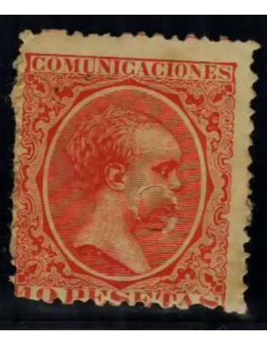 FA4848. Emision 1-10-1889, Valor de 10 pesetas con perforación de taladro adherida al sello