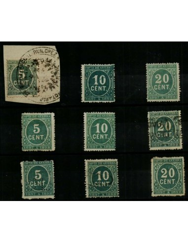 FA4861. 1897 Cifras, 9 valores con diversas cancelaciones