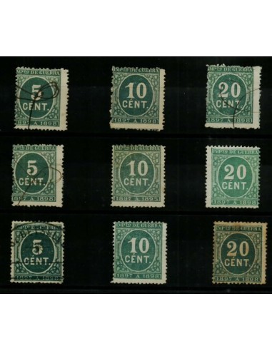 FA4862. 1897 Cifras, 9 valores con diversas cancelaciones