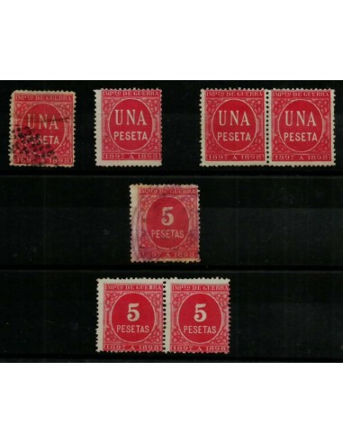 FA4889. 1898 Cifras, 7 valores de diversos importes fondo rosa