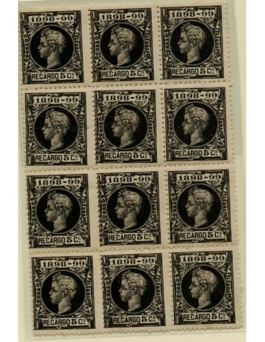 FA4900. 1898, Bloque de 12 valores de recargo de 5 cts, Alfonso XIII