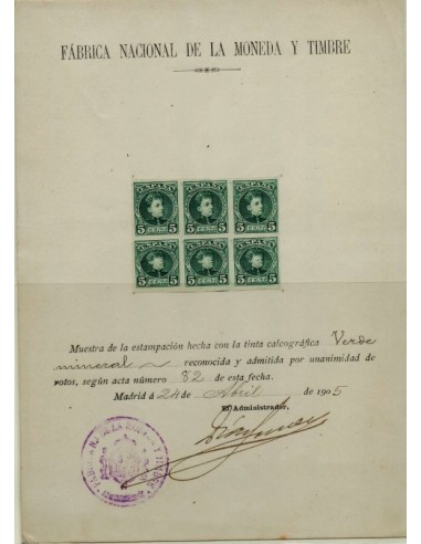 FA4923. Emision de 1901. 1905, bloque de 6 valores de 5 centimos verde