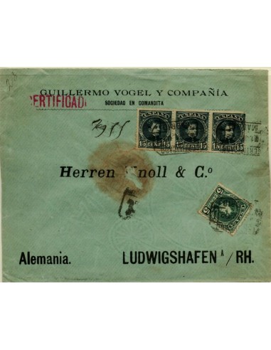 FA4930. 1902, Carta certificada de Madrid a Ludwigshafen (Alemania)