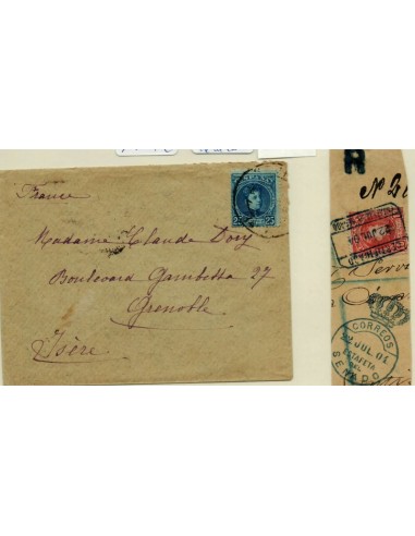 FA4935. Frontales de dos carta con franqueo de Alfonso XIII Cadete