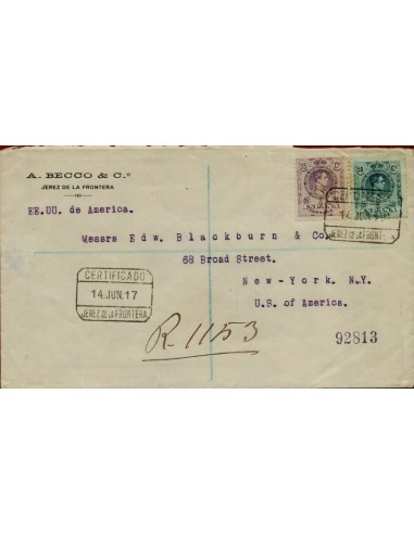 FA4954. 1917, certificado de Jerez de la Frontera a New York