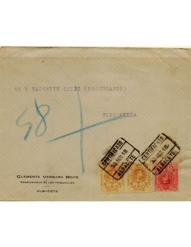 FA4959. 1918, certificado circulado de Chinchilla a Albacete