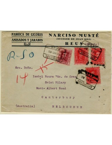FA4971. 1928, certificado de Reus a Melbourne (Australia)
