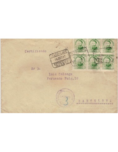 FA5018. 1935, correo certificado de Madrid a Barcelona