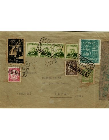 FA5058. 1938, correo certificado de Barcelona a Sete (Francia)