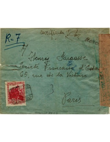 FA5061. 1938, correo certificado de Sabadell a Paris (Francia)