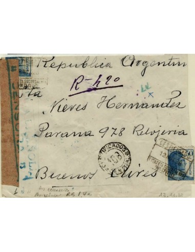 FA5064. 1938, correo certificado de Madrid a Buenos Aires (Argentina)