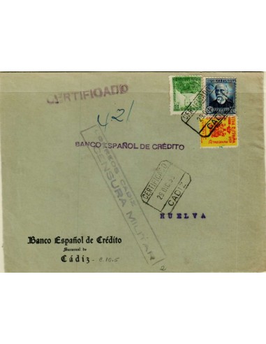 FA5079. 1935, correo certificado de Cadiz a Huelva