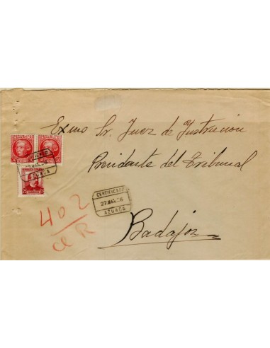 FA5080. 1936, correo certificado de Azuaga a Badajoz