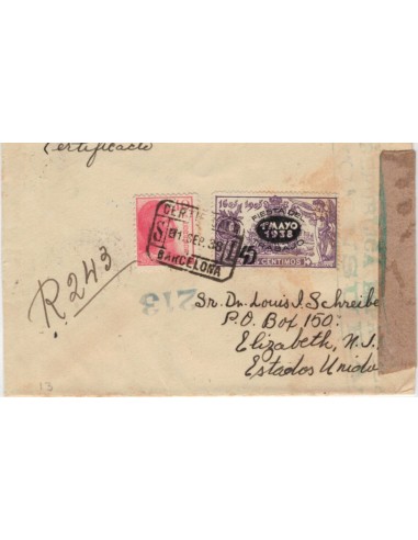 FA5088. 1938, certificado de Barcelona a Elizabeth (Estados Unidos)