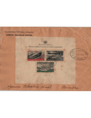 FA5091. 1938, Hoja bloque de la primera emision de sellos de correo submarino