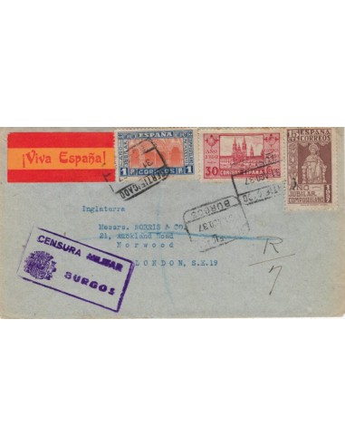 FA5113. 1937, Correo certificado de Burgos a Londres