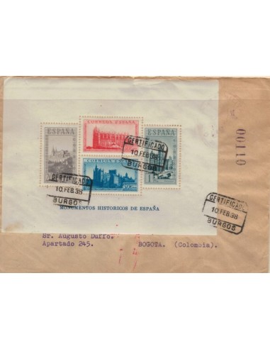 FA5125. 1938, Correo certificado de Burgos a Bogota (Colombia)