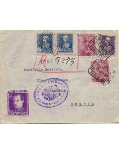 FA5139. 1939, correo certificado de Barcelona a Clearingnanmden (Suecia)