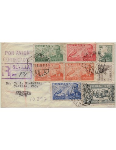 FA5161. 1946, Correo certificado de Sevilla a Arequipa (Peru)