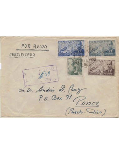 FA5162. 1948, Correo certificado de Madrid a Ponce (Puerto Rico)